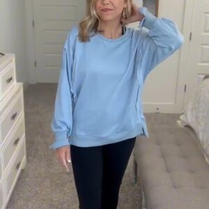 Koandaily Oversized Slouchy Fit Side Slit‎ Long Sleeve Crewneck Sweatshirt